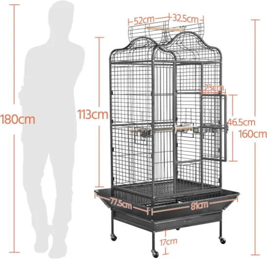 Cage Oiseaux Grande Voliere Oiseaux Interieur 81 x 77 x 160 cm Cage Perroquet avec roulettes Toit ouvrable