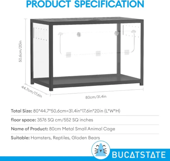 BUCATSTATE Cage pour Hamster Metal 2,0 - Habitats pour Petits Animaux Grand Empilable avec Terrier Profond Installation Facile 80 * 44,7 * 50,6cm pour Hamster Syrien Nain (0.35m² Noir) L 80 x l 45 x H 51 cm Noir
