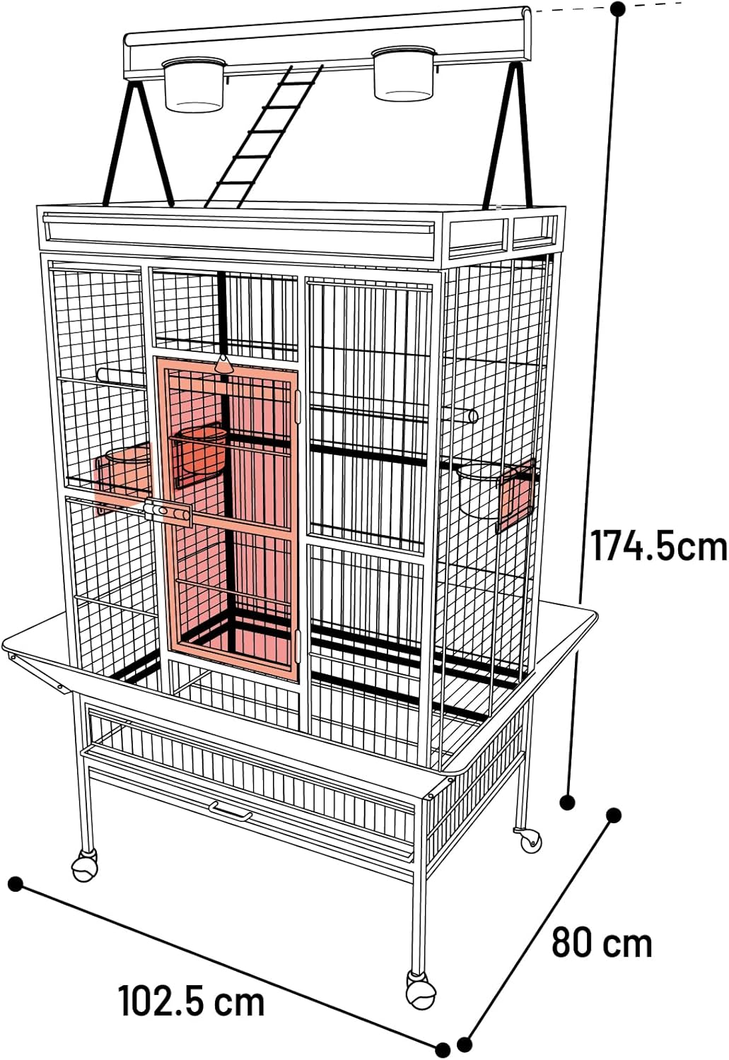 Flamingo Cage pour Perroquets Parko Anthracite – 102,5x80x174,5 cm – avec Perchoirs et Mangeoires Gris
