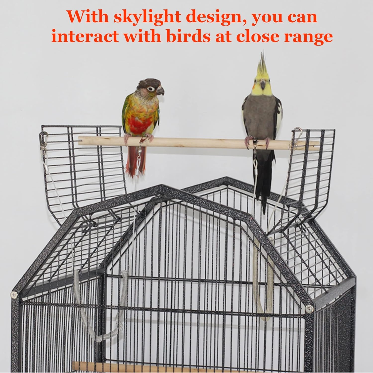 Cage à Oiseaux, Grande Luxe Métal Cage à Perroquet, avec Support Roulant, Poteau Debout, mangeoire, Accessoires de Jouets, pour perruches et perroquets Gris d'Afrique, 45,5x45,5x97 cm
