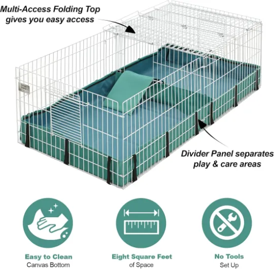 MidWest Homes for Pets Modèle 171GHP Cage pour cochons d'Inde , 119,38 x 60,96 x 35,56 cm, avec panneau supérieur et panneau de séparation, blanc et vert Plus