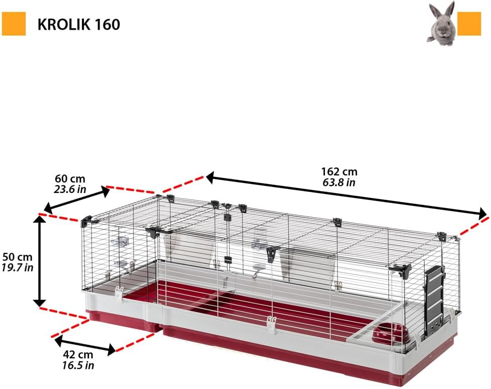 Cage Cochon d'Inde - Cage Lapin - Maison Lapin - Clapier Lapin - accessoires inclus - Ouvrant et modulable 162 x 60 x h 50 CM - Krolik 160 L 162 x l 60 x H 50 cm