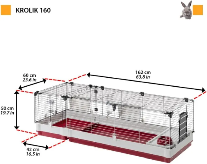 Cage Cochon d'Inde - Cage Lapin - Maison Lapin - Clapier Lapin - accessoires inclus - Ouvrant et modulable 162 x 60 x h 50 CM - Krolik 160 L 162 x l 60 x H 50 cm