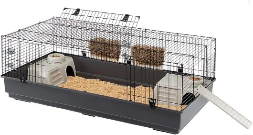 Cage pour Rongeurs RABBIT 140 pour Lapins, Cochons d'Inde, Cochons d'Inde, en Métal, Accessoires inclus : Mangeoires, Abreuvoirs, Abreuvoirs, Maisonnettes, Rampe d'accès par l'extérieur - 140x71xh51cm L 22 x l 15 x H 40 cm