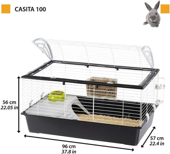 Cage pour Rongeurs CASITA 100 pour Lapins, Cochons d'Inde, Cochons d'Inde, en Métal, Accessoires inclus : Mangeoire, Abreuvoir, Abreuvoir, Maison - 96x57xh56cm L 96 x l 56 x H 57 cm
