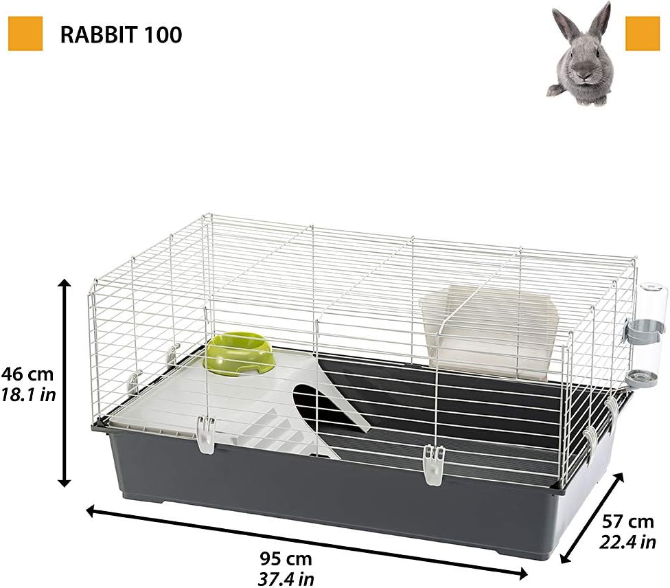 Cage Rongeur LAPIN 100 pour Lapins, Cochons d'Inde, Cochons d'Inde, en Métal, Accessoires inclus : Mangeoire, Abreuvoir, Maison, Gamelle - 95x57xh46cm L 95 x l 57 x H 46 cm