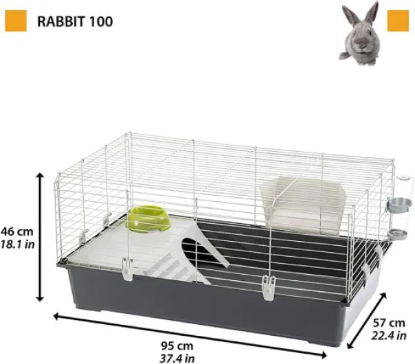 Cage Rongeur LAPIN 100 pour Lapins, Cochons d'Inde, Cochons d'Inde, en Métal, Accessoires inclus : Mangeoire, Abreuvoir, Maison, Gamelle - 95x57xh46cm L 95 x l 57 x H 46 cm