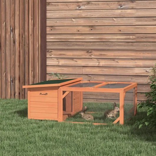 Clapier d'extérieur, Cage Lapin avec enclos, Toit en Asphalte, Cage à Lapin en Bois, pour Petits Animaux, cochons d'Inde et Canards, 125,5 x 100 x 49 cm, Orange