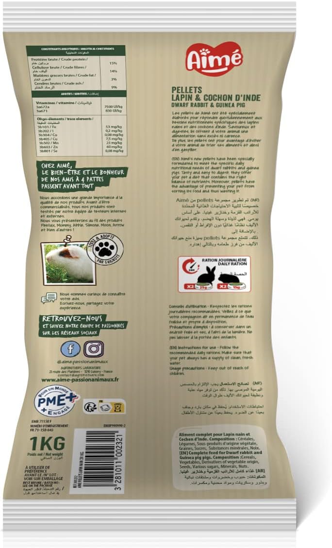 Granulés Lapin Nain et Cochon d'Inde 1kg - Repas Complet - Apports Nutritionnels Garantis avec des Granulés Savoureux à Texture Croquante Lapin 1 kg (Lot de 1)