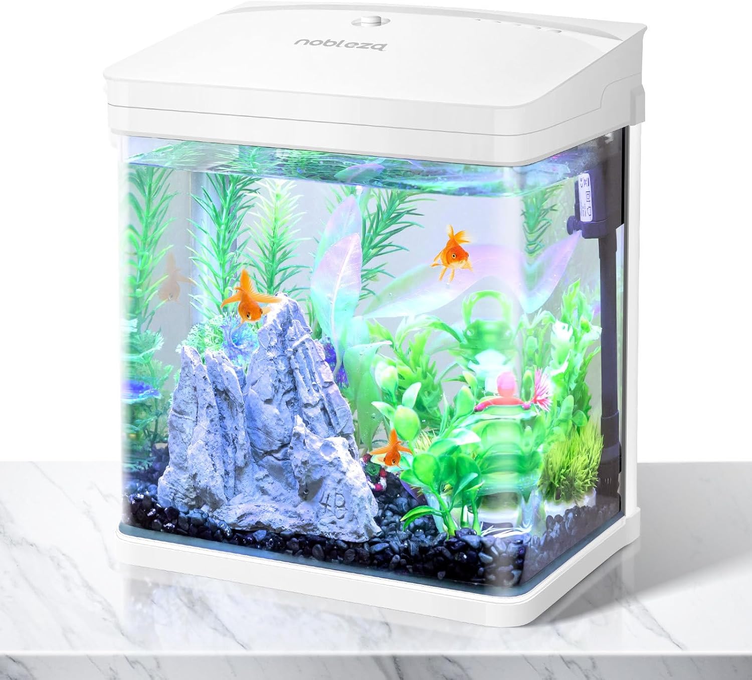 Aquarium en Verre avec Couvercle et lumières LED, Complet Bocal Poisson, Système de Filtration de 7 litres - Couleur Blanc - Blanc 7 L