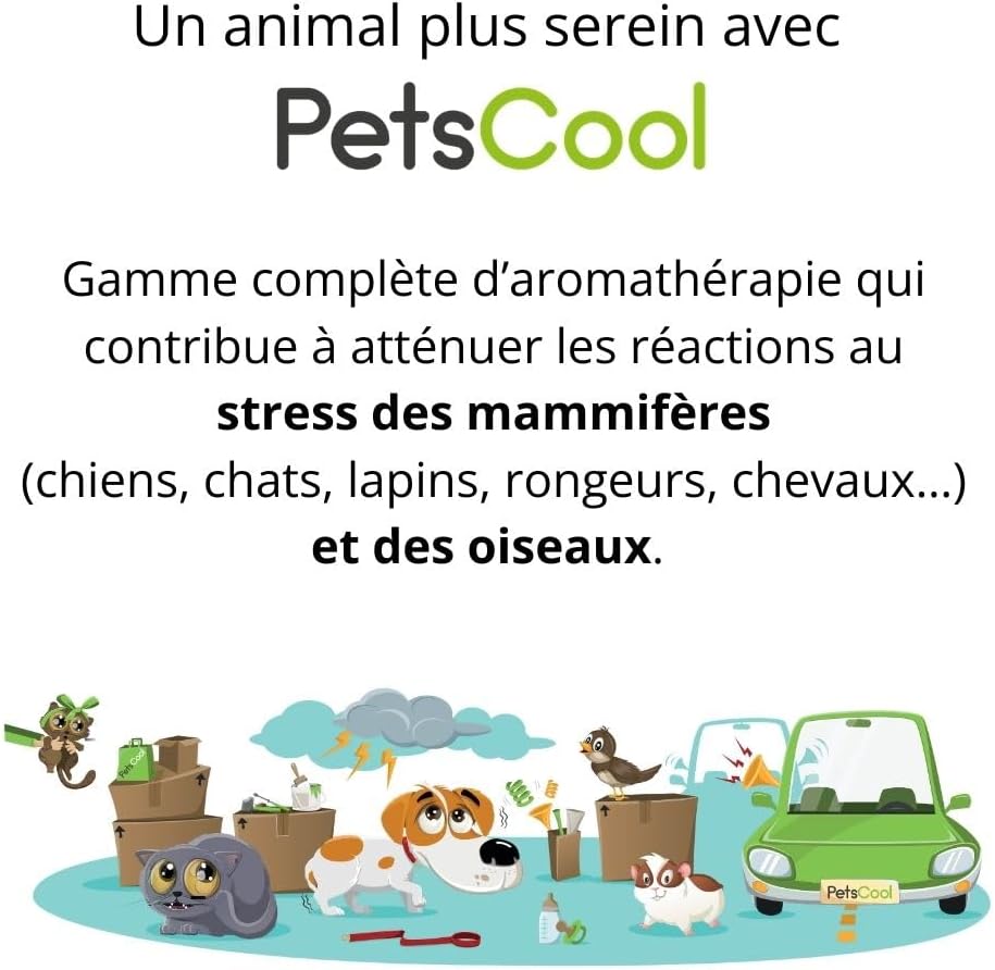 PetsCool Spray apaisant 75 ML - Anti Stress Chien Chat et NAC - Huiles essentielles valériane vétiver Sauge Basilic - Action Rapide par Inhalation - Multi espèces