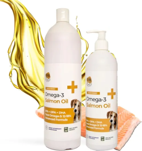 RF-Deer - Huile de Saumon pour Chien, Chats et Chevaux, Omega 3 Huile de Poisson Norvégienne Naturelle, Pompe 2 en 1, Vitamine Chat, Vitamine pour Chien - Complement Alimentaire Chien 1 Litre