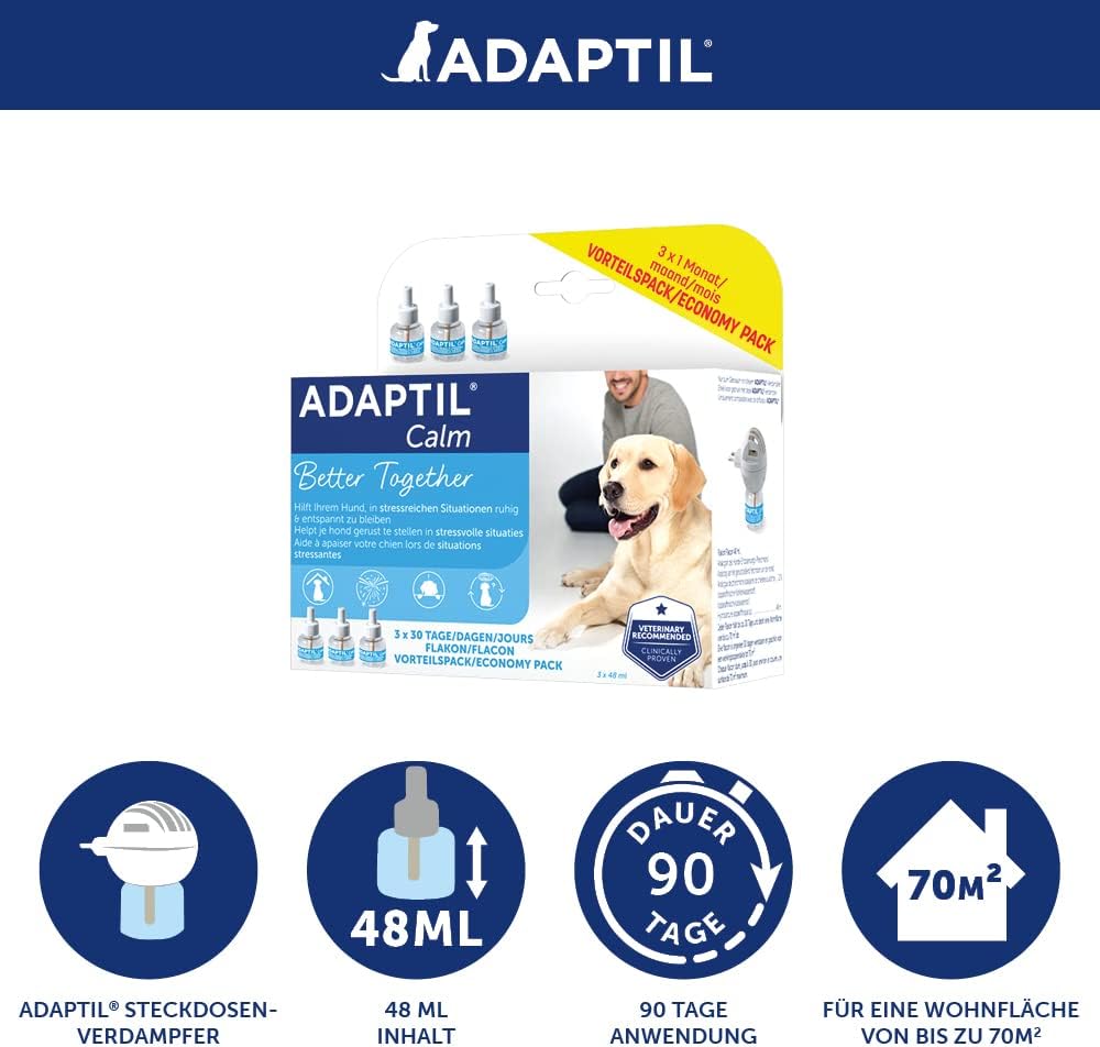 Lot de 3 flacons de recharge Calm Value Pack pour Chien, Phéromones pour favoriser le bien-être, relaxation continue pour votre chien, 3 x 48 ml 3er Vorteilspack