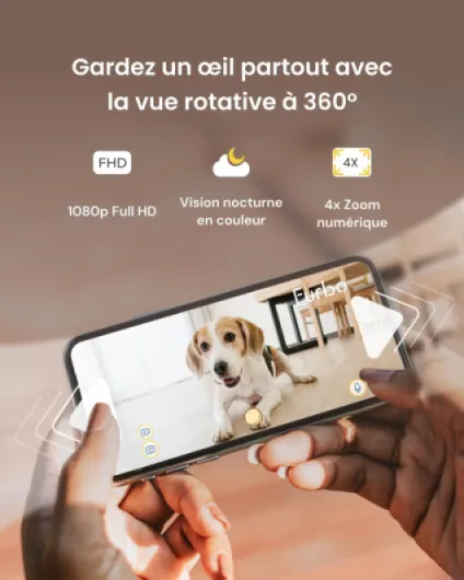 Furbo Caméra pour Chien 360° - [CAMÉRA BASIQUE]: Caméra rotative avec application, vision nocturne, suivi auto, lancer de friandises, alerte aboiement - Tranquillité d'esprit pour tous les pet parents Caméra pour chien uniquement