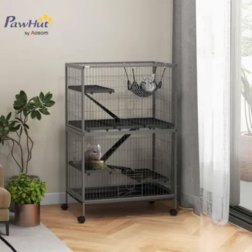 Test PawHut Cage pour rongeurs 80 x 52 x 128 cm : grande tour sur roulettes, pas parfaite mais pratique