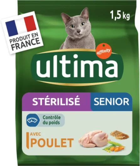 Croquettes pour Chat Sterilise - 10 Ans avec du Poulet - Pack 8 x 1,5kg Stérilisé senior