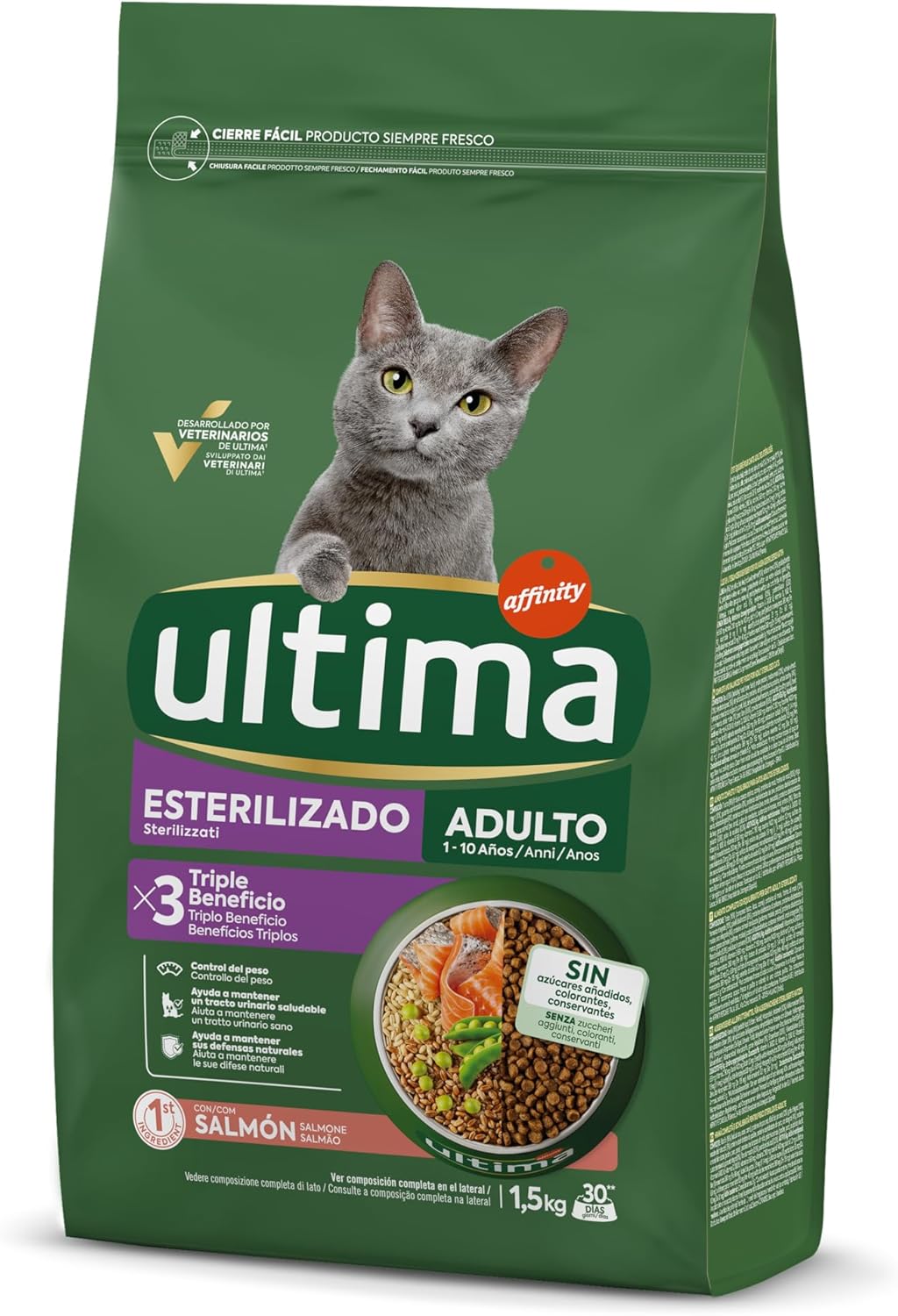 Stérilisé Adulte Saumon, Nourriture sèche pour Chats, Pack de 4 x 1,5 kg, Total 6 kg