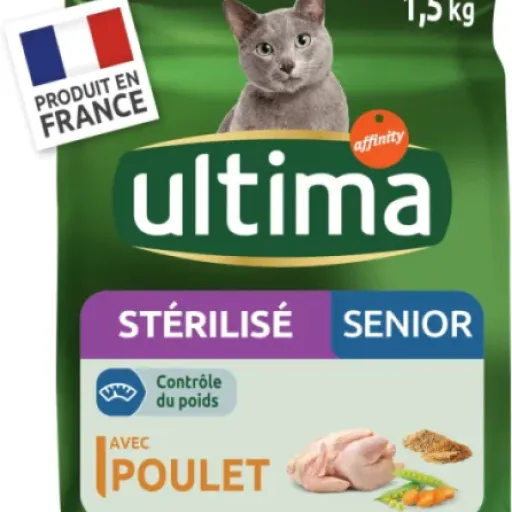 Test Ultima Croquettes Chat Stérilisé +10 ans Poulet : simples, pas parfaites mais efficaces pour les vieux chats