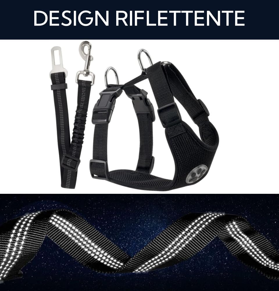 Harnais pour chien avec ceinture de sécurité pour voiture, Harnais pour chiot en double couche de maille en latex respirante, Anti-traction réglable avec poignées élargies M