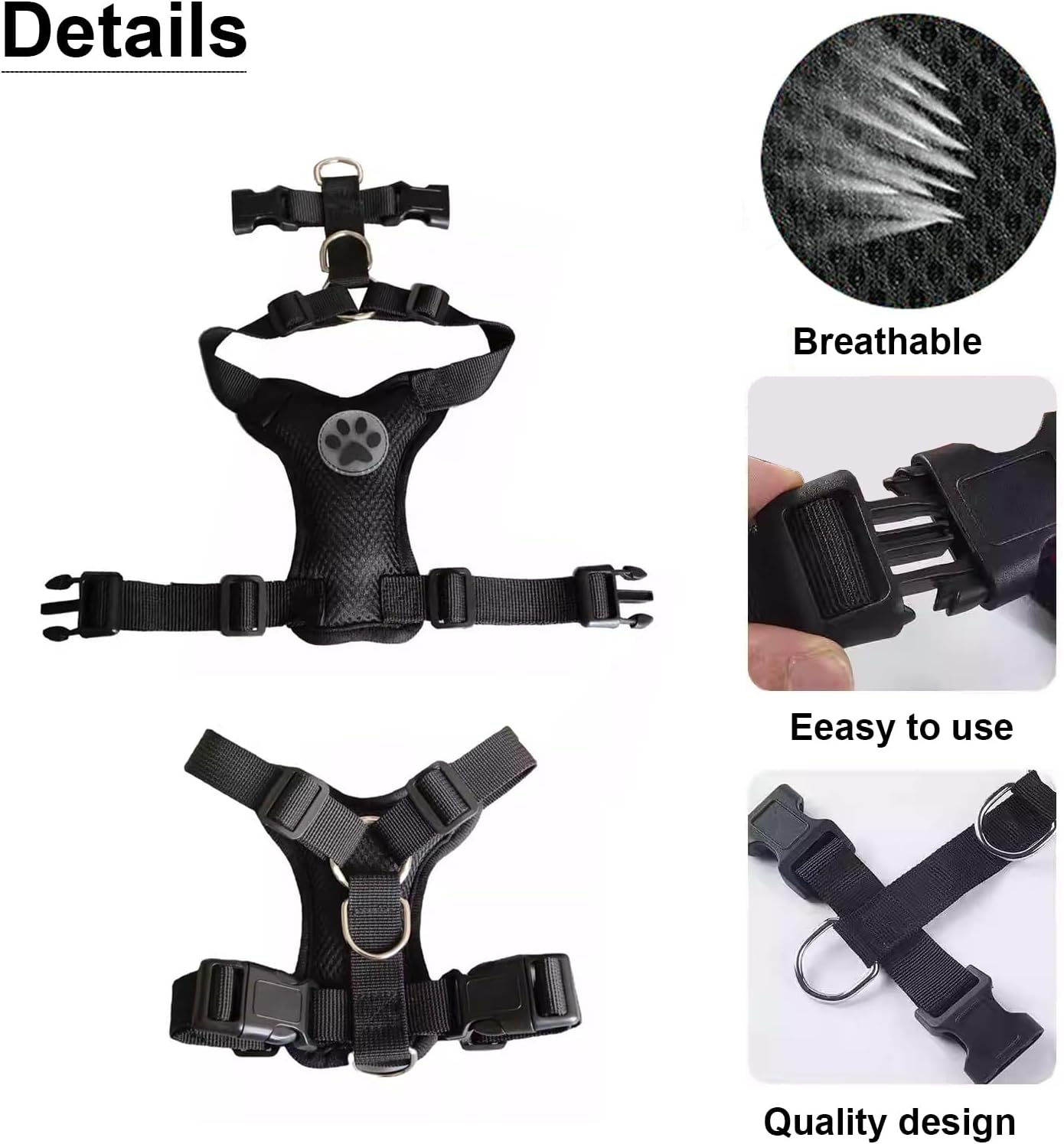 Ensemble de ceinture de sécurité pour chien - Harnais de sécurité réglable en maille respirante avec sangle de ceinture de sécurité élastique pour voyage en voiture pour chiens de petite, moyenne et Noir S