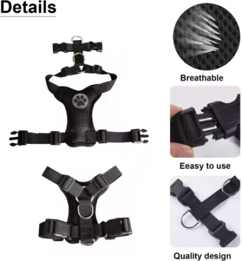 Ensemble de ceinture de sécurité pour chien - Harnais de sécurité réglable en maille respirante avec sangle de ceinture de sécurité élastique pour voyage en voiture pour chiens de petite, moyenne et Noir S