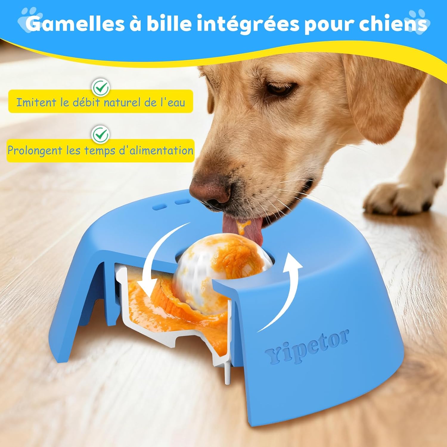 Yipetor Bol de Léchage Chien pour Friandises Liquides, Gamelle Anti Glouton Chien pour Bouillon d'os pour Chien, 3/4 Tasse de Yaourt, Jouet à Lécher pour Chien de Petite, Moyenne et Grande Race Bleu