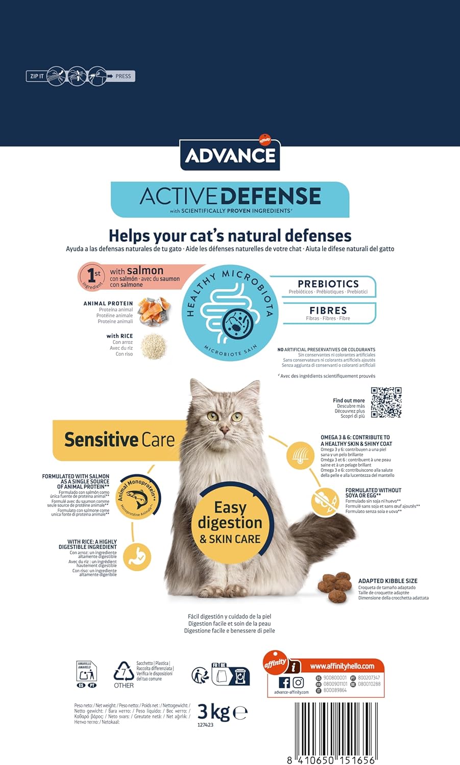 Cat Adult Sensitive - Croquettes pour Chats Adultes avec des Sensibilités Digestives au Saumon - 3kg 3 kg (Lot de 1)