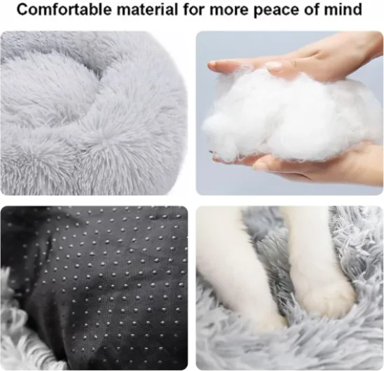 Nisrada Lit pour Chat d'intérieur - 50cm - pour Petits et Grands Chiens - Lit Rond Lavable pour Chiot et Chaton avec Fond antidérapant L 51 x l 51 x H 15 cm Gris clair