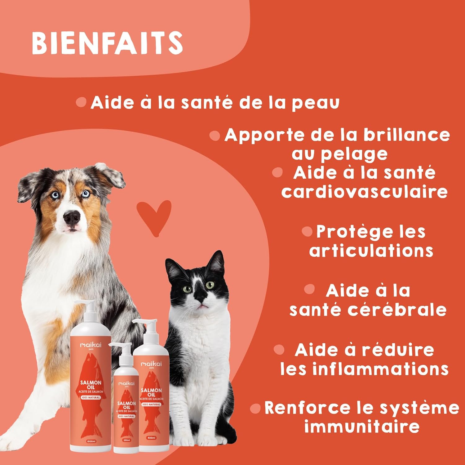 Huile de Saumon pour Chiens et Chats 100% Naturelle Norvégien 1L Riche en Oméga 3 6 et 9 Pressée à Froid Supplément Barf Antipelliculaire et Anti-Inflammatoire Maikai 1000 ml