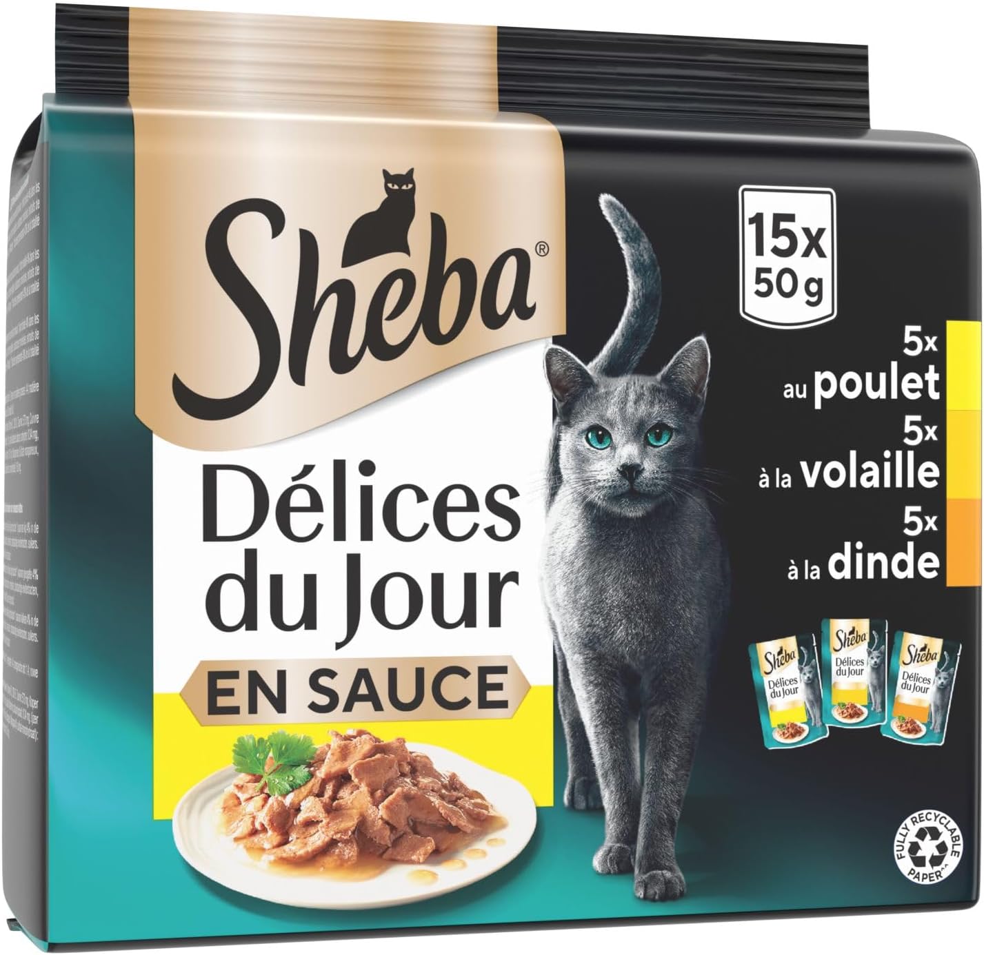 Délices du Jour Sachets Fraîcheur pour Chat Adulte/Sélection à la Volaille en Sauce/75 Sachets Repas de 50 g