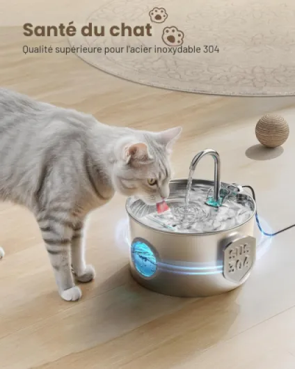 Fontaine a Eau Chat INOX: Fontaine à Eau pour Chat Automatique - 2,2L Distributeur Chien avec 1 Filtre + 1 éponge - Silencieux Fontaines Chats - Distributeur Eaus Chats avec Fenêtre de Niveau d'eau Fontaine chat - 2.2L