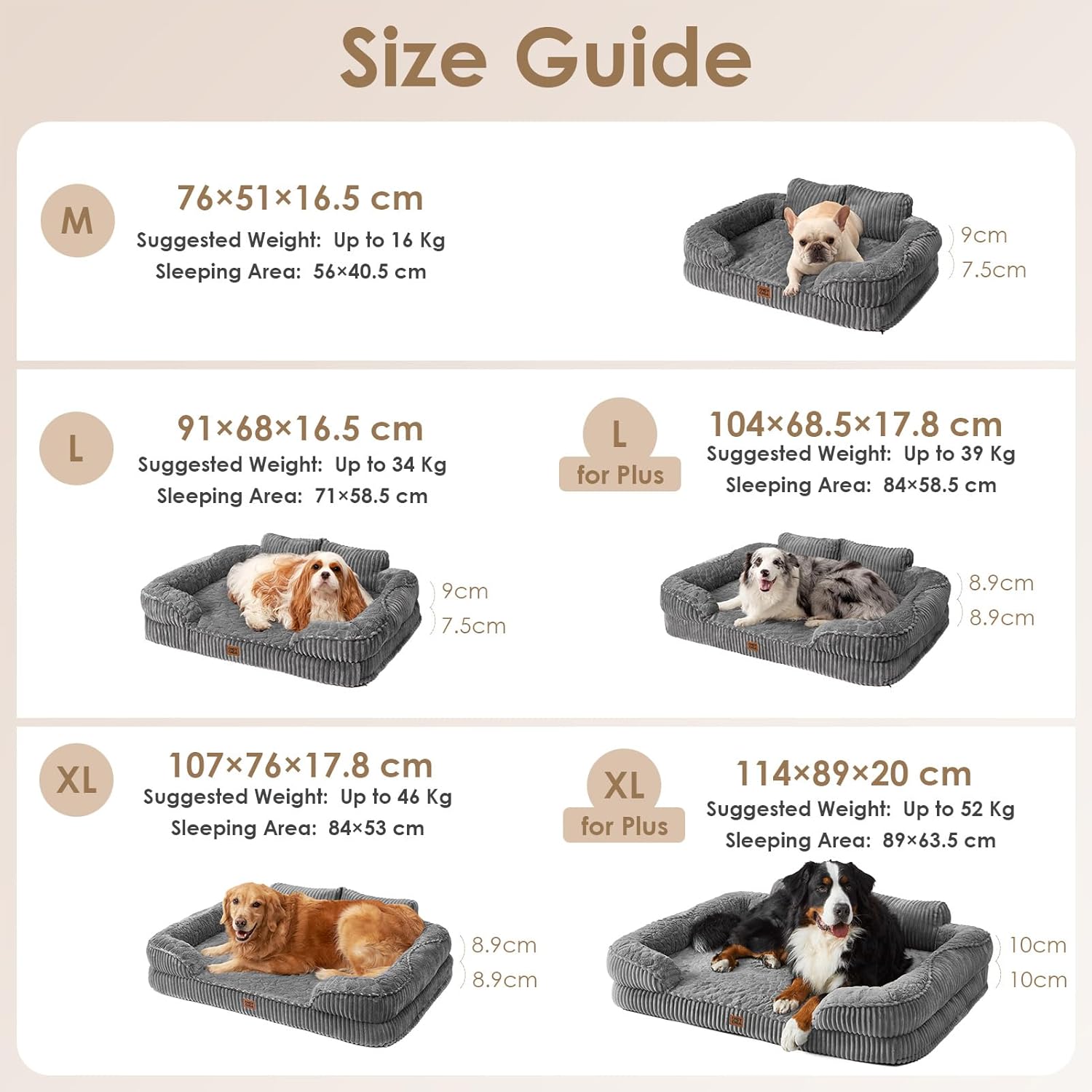 EHEYCIGA Panier Chien XXL Grande Taille Orthopédique avec Dossier Haut 107x76cm, Lit Chien à Mémoire de Forme, Canapé pour Chien Déhoussable et Lavable, Coussin Chien Imperméable, Gris Gris L 107 x l 76 x H 18 cm