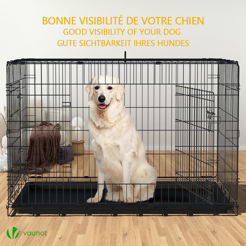 ® Cage pour Chien Pliable avec 2 Portes Verrouillables et Plateau Amovible Cage Chien Pliante en Métal Cage de Transport pour Chien 122x75x81cm Noir XXL (122x75x81cm)