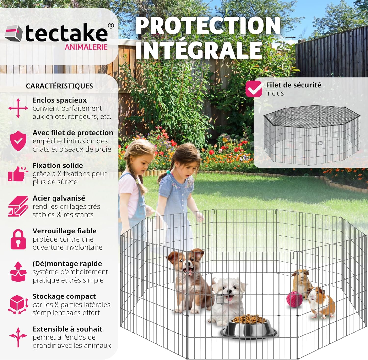 ® Parc pour Chien & Petits Animaux Extensible Grillage avec Filet de Protection Enclos pour Chat extérieur Parc Chiot Cages pour Chien Cage Lapin Cage Hamster Porte avec Verrouillage Ø 145cm