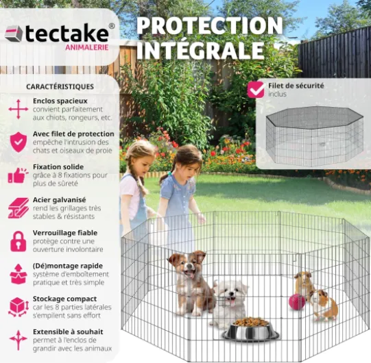 ® Parc pour Chien & Petits Animaux Extensible Grillage avec Filet de Protection Enclos pour Chat extérieur Parc Chiot Cages pour Chien Cage Lapin Cage Hamster Porte avec Verrouillage Ø 145cm