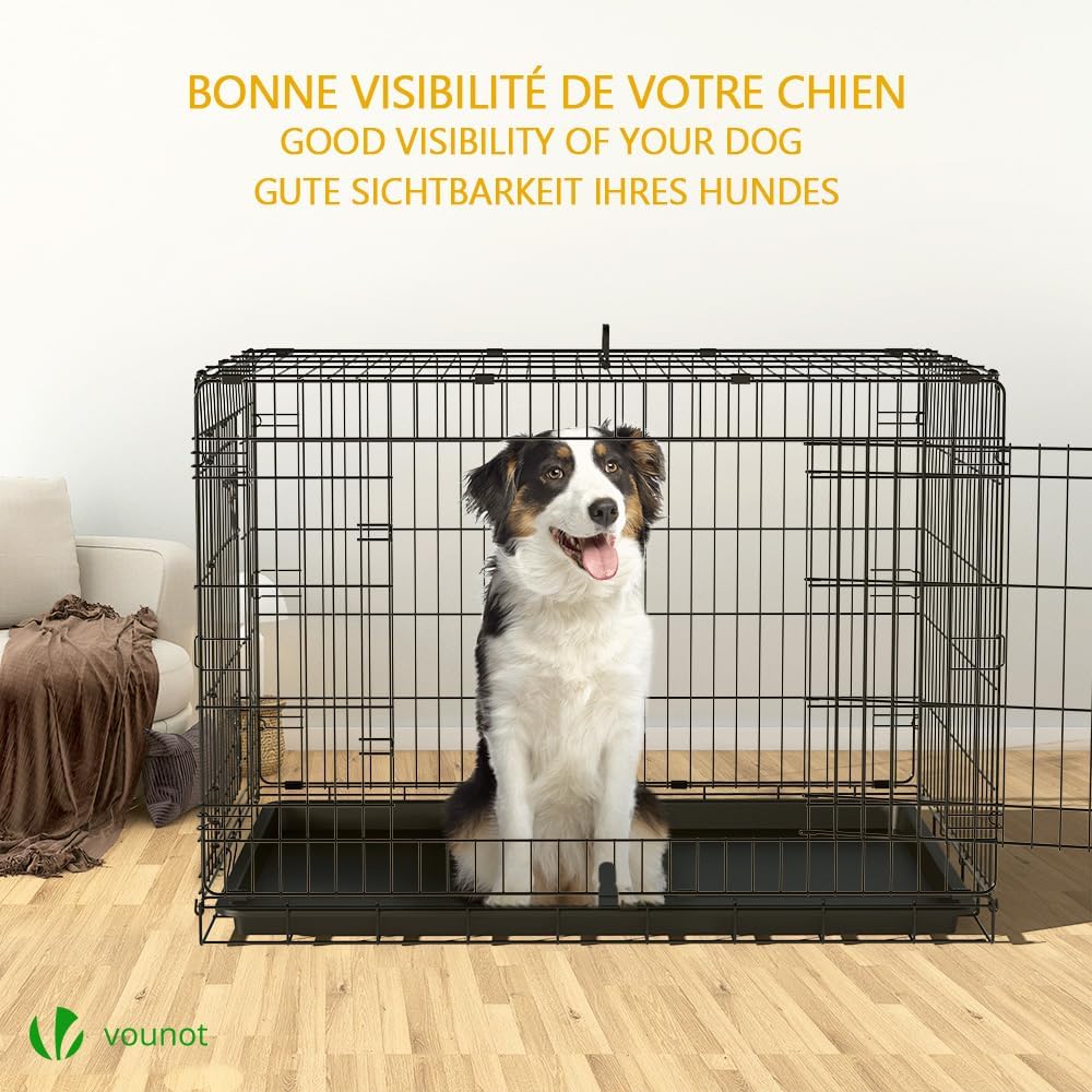 ® Cage pour Chien Pliable avec 2 Portes Verrouillables et Plateau Amovible Cage Chien Pliante en Métal Cage de Transport pour Chien 107x70x78cm Noir XL (107x70x78cm)