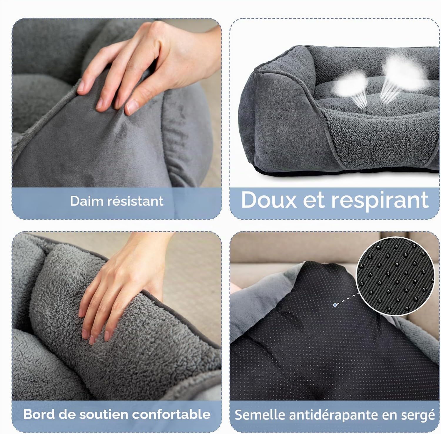 Panier Petit Chien, Lit Chien Lavable Duveteux, Antidérapant Coussin Anti-anxiété Doux Confortable Respirant, 51x48x15cm L 51 x l 48 x H 15 cm Gris