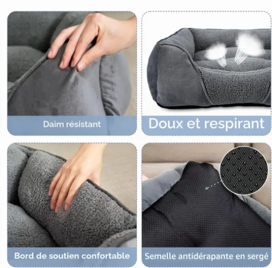 Panier Petit Chien, Lit Chien Lavable Duveteux, Antidérapant Coussin Anti-anxiété Doux Confortable Respirant, 51x48x15cm L 51 x l 48 x H 15 cm Gris