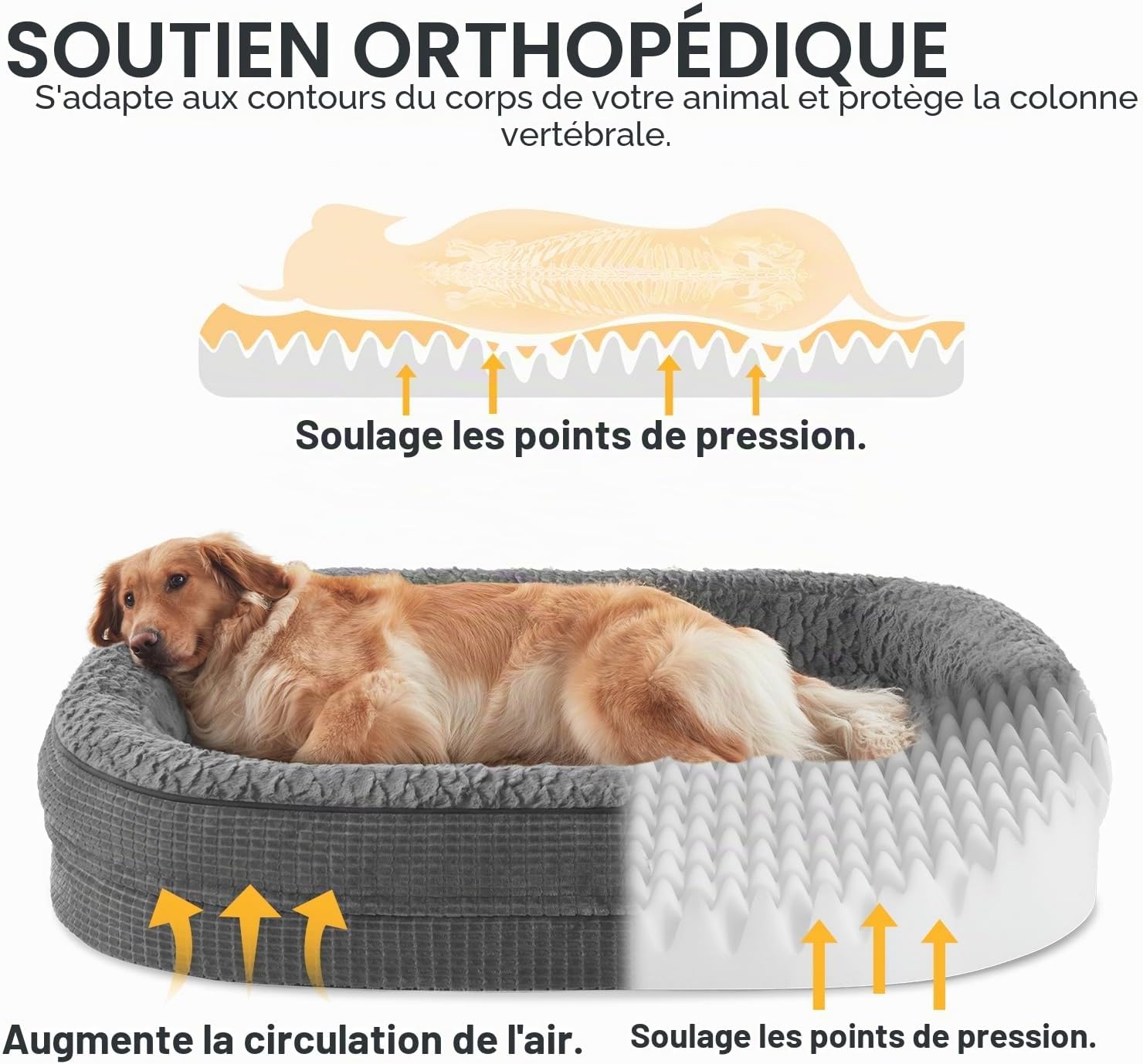 Pawk Panier Chien Grande Taille, Lit pour Chien Orthopedique et Dehoussable, Coussin Memoire de Forme Canapé Chiens Imperméable, 89x63x18 cm Gris L-L 89 x B 63 x H 18 cm