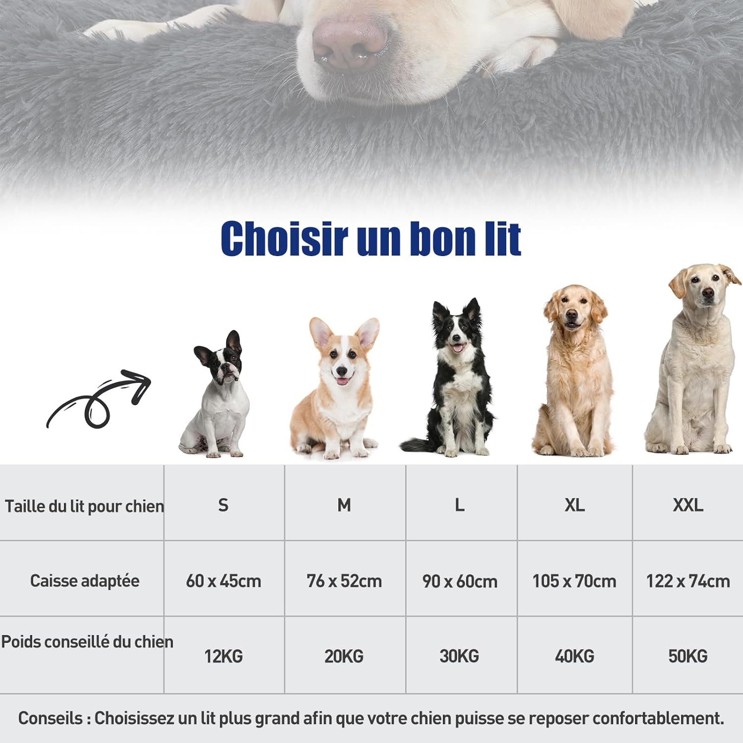 Panier Chien Grande Taille, 90x60cm, Coussin Chien Lavable en Machine, Tissu Peluche Doux, Base antidérapante, Tapis Matelas Lit Anti-Stress, Gris Foncé Gris Foncé L 90 x l 60 x H 8 cm