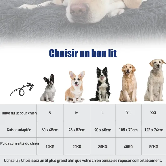Panier Chien Grande Taille, 90x60cm, Coussin Chien Lavable en Machine, Tissu Peluche Doux, Base antidérapante, Tapis Matelas Lit Anti-Stress, Gris Foncé Gris Foncé L 90 x l 60 x H 8 cm