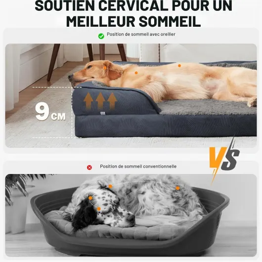 Panier Chien Grande Taille Orthopedique, Memoire de Forme Lit pour Chien Dehoussable Lavable, Coussin avec Structure en Nid d'abeille et Doublure Imperméable, Gris Foncé L89 x W64 x H17 cm Gris Foncé