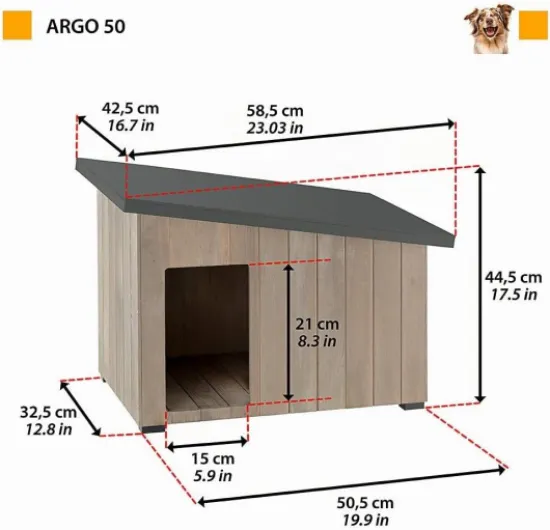 Niche pour Extérieur Maison pour Chien Argo 50 en Bois FSC avec Vernis Atoxique Résistant aux U.V - 1 Unité multicolore S
