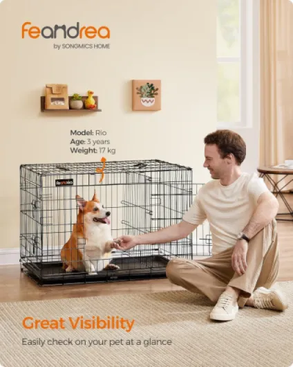 Cage pour Chien, avec 2 Portes, 92,5 x 57,5 x 64 cm, Noir PPD36BK L 93 x l 58 x H 64 cm