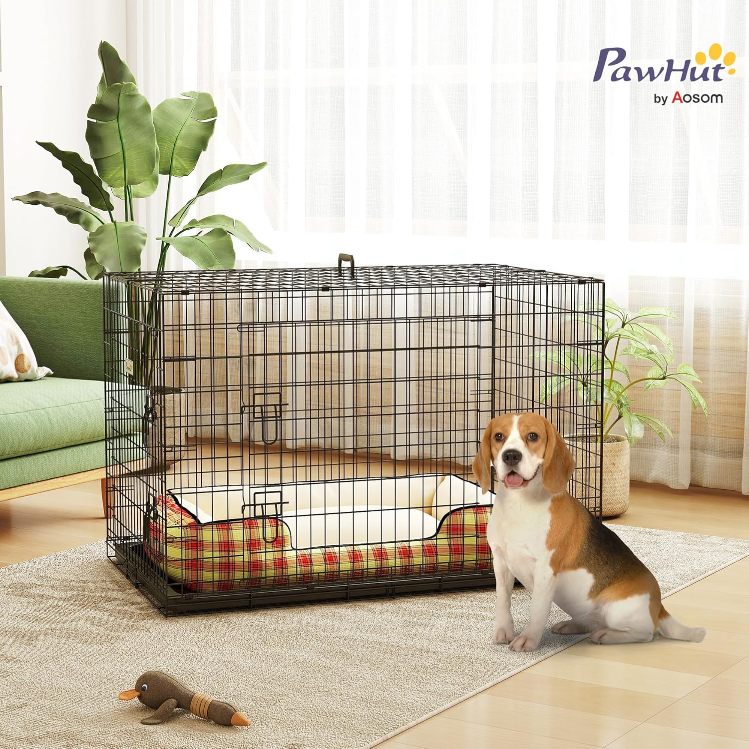 Cage pour Chien Pliable, en Acier métallique, 2 Portes verrouillables, Plateau Amovible, Cage de Transport pour Chien, 106L x 68l x 76H cm, Noir Noir 106x71.5x76cm