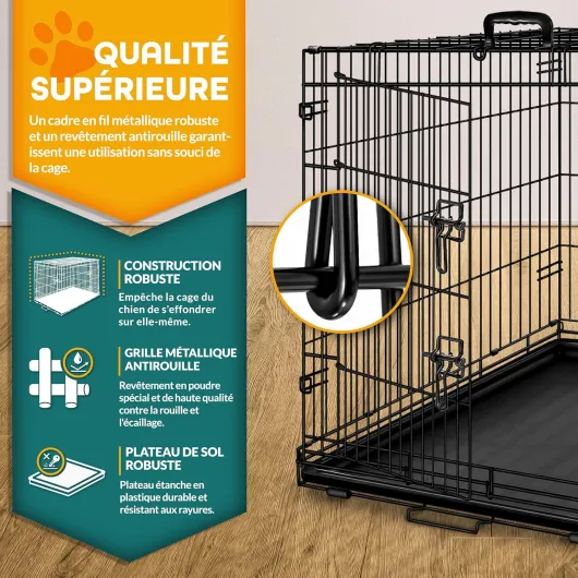 TRESKO Cage de transport pour chien pliable - 2 portes - Transportable - Caisse de transport en métal (S - 62 x 45 x 52 cm) L 62 x l 45 x H 45 cm