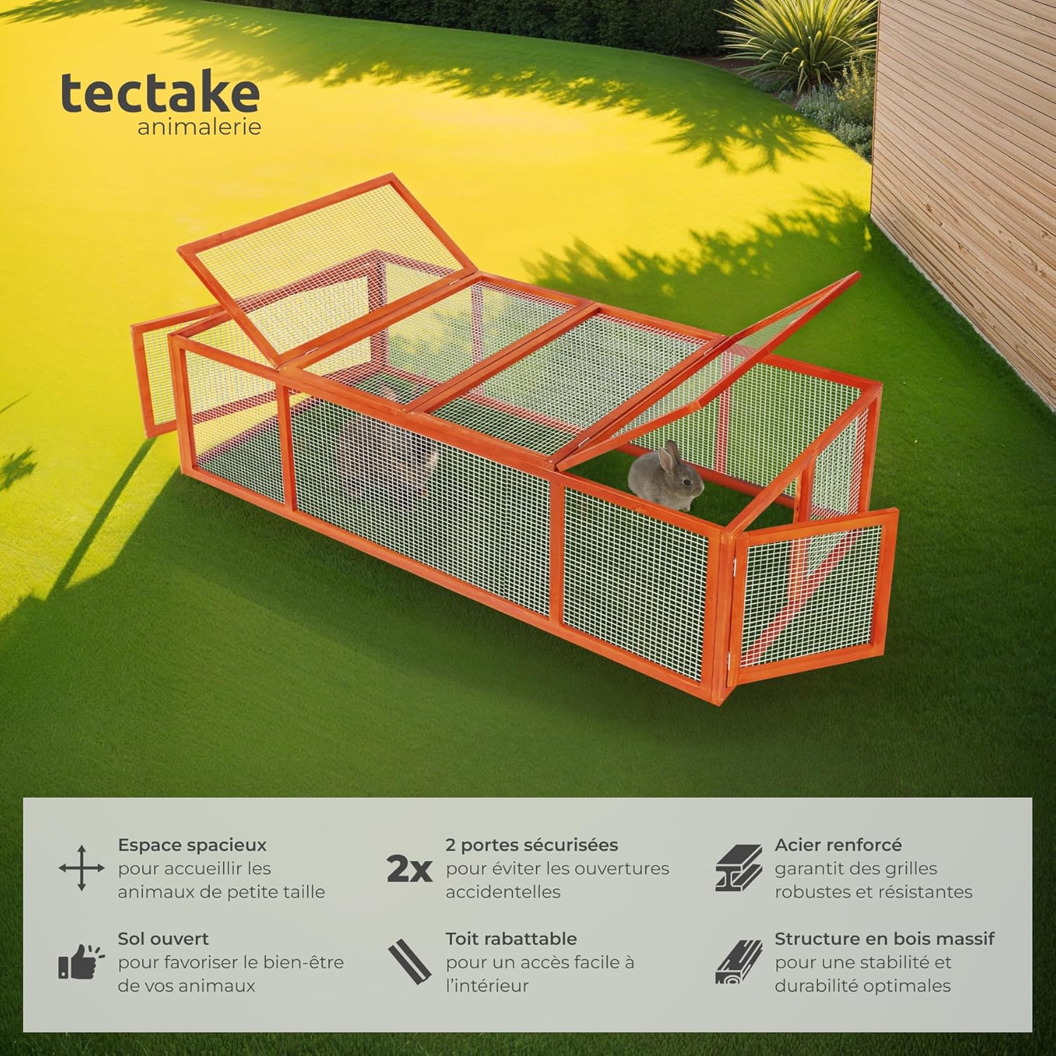® Clapier Lapin Exterieur Cage Cochon d'Inde Cage Lapin & Autres rongeurs 181 x 90 x 48 cm en Bois imperméable avec Parc XXL Sol sans Fond 2 Portes verrouillables & Toit ouvrant Marron - No - 404403