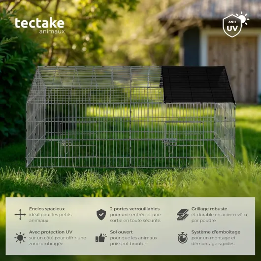 ® Clapier Lapin Exterieur Cage Cochon d'Inde Cage Lapin & Autres rongeurs 180 x 75 x 75 cm en Métal avec Parc XXL Sol sans Fond 2 Portes verrouillables & Protection Pare-Soleil Toit Toit noir - no - 402421