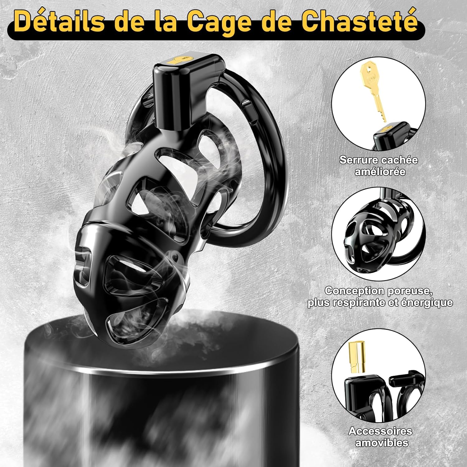 Cages de Chasteté Nouvelle Version de Gethorny - Cage à Pénis 3D Légère avec 3 Tailles Anneaux de Pénis Amovibles pour Empêcher L'érection, Bondage SM avec Ceinture de Chasteté Sex Toýs Couple