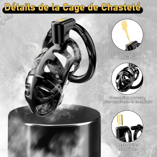 Cages de Chasteté Nouvelle Version de Gethorny - Cage à Pénis 3D Légère avec 3 Tailles Anneaux de Pénis Amovibles pour Empêcher L'érection, Bondage SM avec Ceinture de Chasteté Sex Toýs Couple